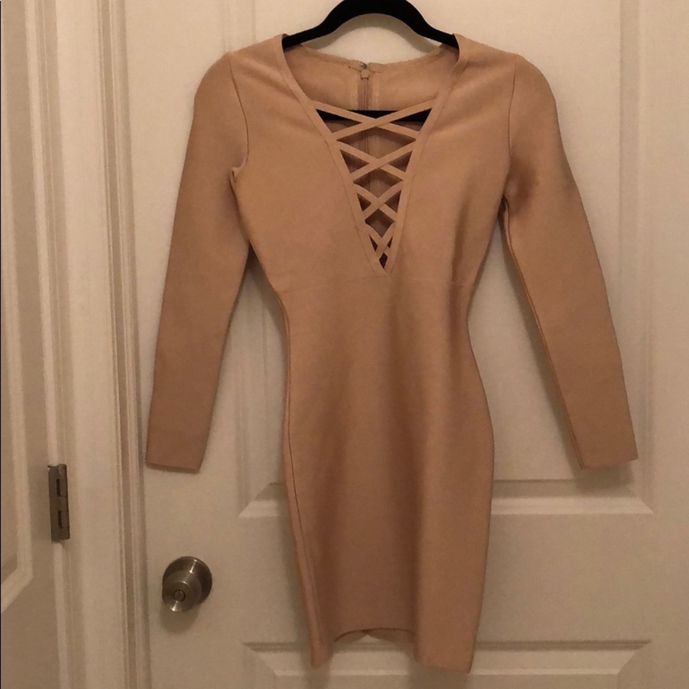 bandage long sleeved deep v criss-cross mini dress